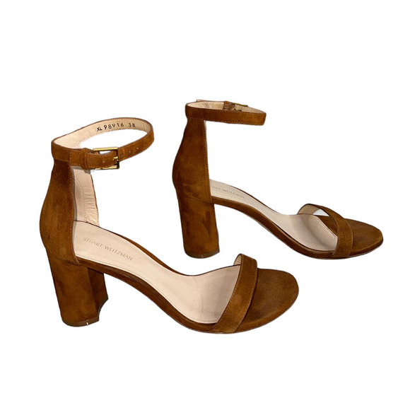 Stuart Weitzman Shoes - Stuart Weitzman Nearlynude Suede Open Toe Casual Strappy Heel Sandals Size 7.5